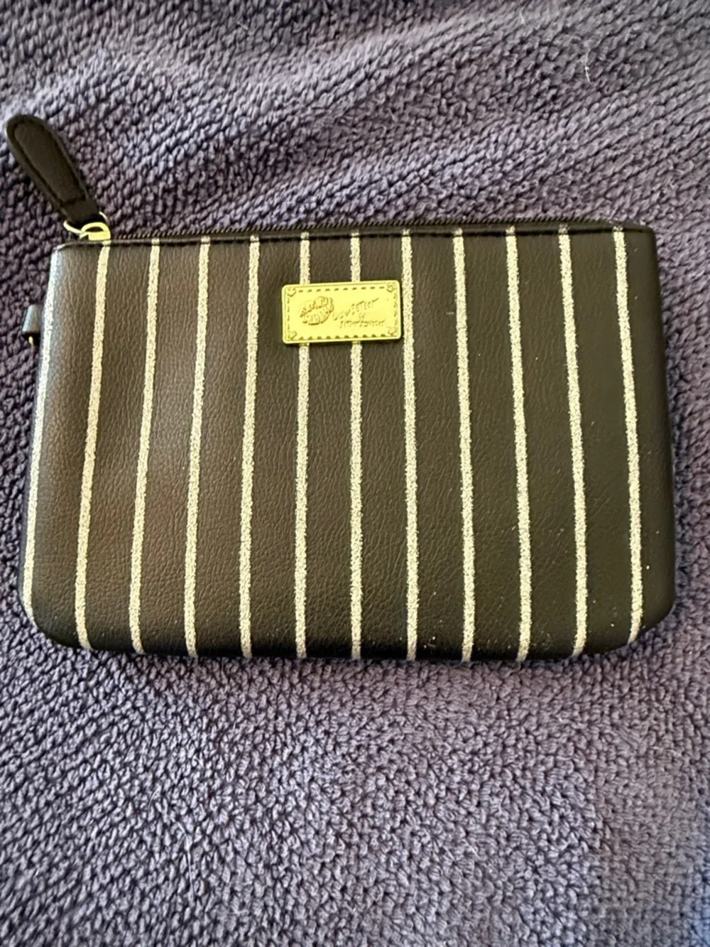 Betsey Johnson Black and White Striped Cosmetic Pouch